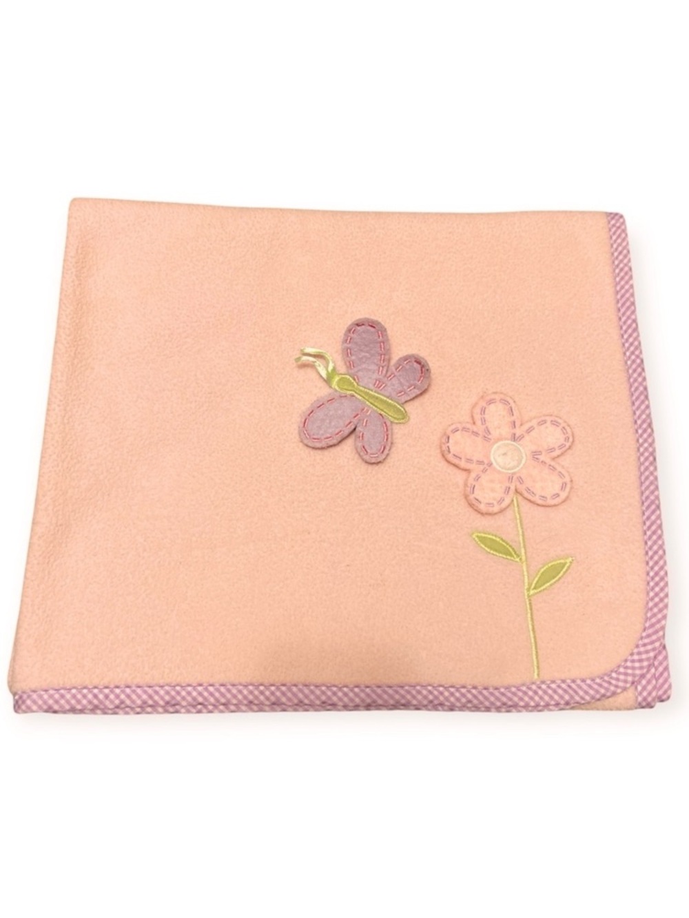 Vintage Bedtime Originals Baby Blanket Pink Fleece Purple Butterfly Flower 39x30